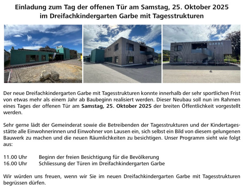 Einladung Tag der offenen Türe