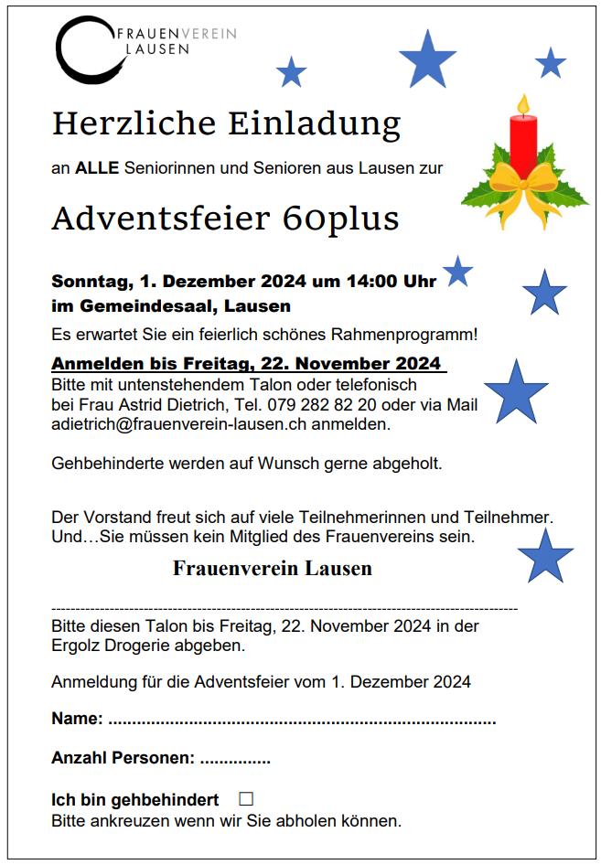 Adventsfeier Inserat 2024